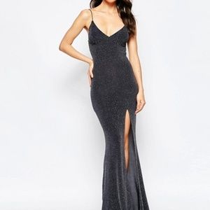 A sexy Tie Back Fishtail Glitter Maxi Dress